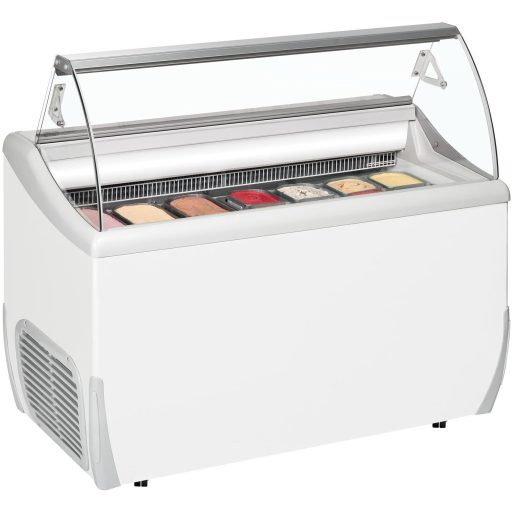 Tefcold UDRS7 Fagylaltpult, 7 tégelyhelyes, hajlított üveggel, statikus hűtéssel