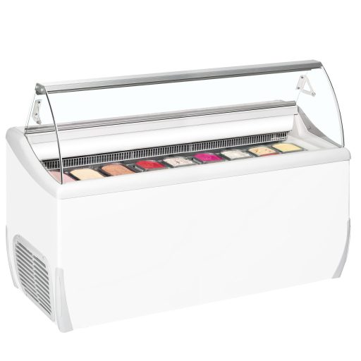 Tefcold UDRS9 Fagylaltpult, 9 tégelyhelyes, hajlított üveggel, statikus hűtéssel