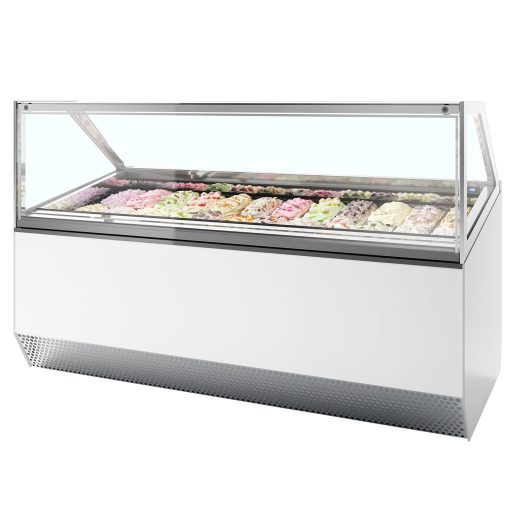 Fagylaltpult, 24/16 tégelyhelyes, sík üveggel, ventilációs hűtéssel "MILLENIUM" – ISA MILLENNIUM ST24