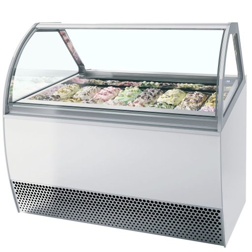 Fagylaltpult, 16/10 tégelyhelyes, sík üveggel, ventilációs hűtéssel "MILLENIUM" – ISA MILLENNIUM LX16