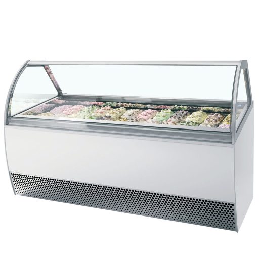 Fagylaltpult, 24/16 tégelyhelyes, sík üveggel, ventilációs hűtéssel "MILLENIUM" – ISA MILLENNIUM LX24