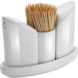   HENDI 786420 Asztali patika, 3 részes (só, bors, fogvájó), fehér porcelán
