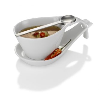   HENDI 785201 Porcelán hajlított tálka kanállal + alj, 2 darabos készlet, 180x103x68 mm - "Tapasmax" sorozat