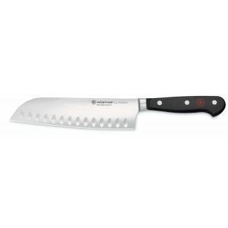   Wüsthof Classic Santoku japán szakácskés barázdált 17 cm-es pengével és fekete markolattal, díszdobozban