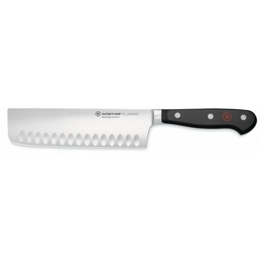 Wüsthof Classic Nakiri japán szakácskés barázdált 17 cm-es pengével és fekete markolattal, díszdobozban