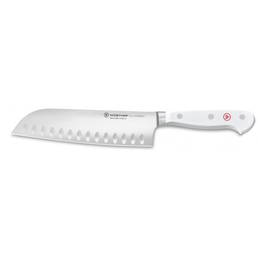 Wüsthof Classic White Santoku barázdált 17 cm hosszú pengével és fehér markolattal, díszdobozban