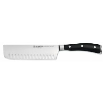   Wüsthof Classic Ikon Nakiri japán szakácskés barázdált 17 cm-es pengével és fekete markolattal