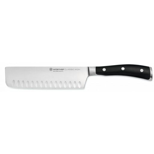 Wüsthof Classic Ikon Nakiri japán szakácskés barázdált 17 cm-es pengével és fekete markolattal